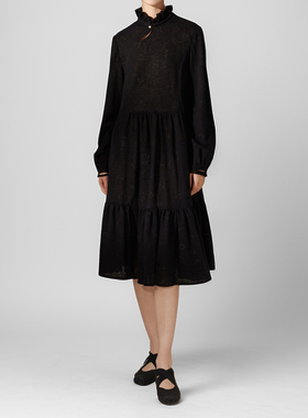 素芭优雅木耳领连衣裙女秋冬新中式艺术感时尚百搭休闲长裙SF0766