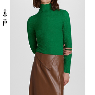 百搭休闲保暖上衣SS0756 时尚 素芭肌理感简约纯色高领毛衫 女秋季