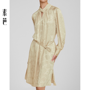 素芭中式雅韵提花连衣裙女春季高级感立体时尚花卉提花长裙