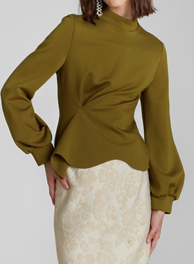 素芭优雅立体褶裥针织上衣女冬季时尚百搭保暖半高领打底衫SS0878