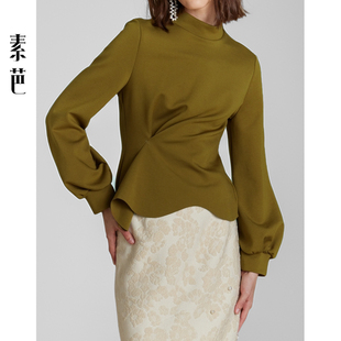 SS0878 百搭保暖半高领打底衫 素芭优雅立体褶裥针织上衣女冬季 时尚