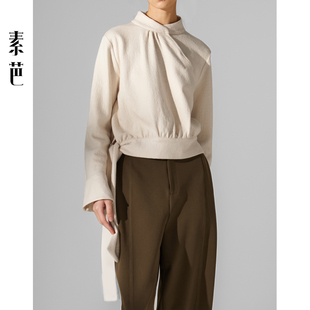 素芭气质解构系带上衣女冬季新中式复古时尚百搭立领打底衫SS0851