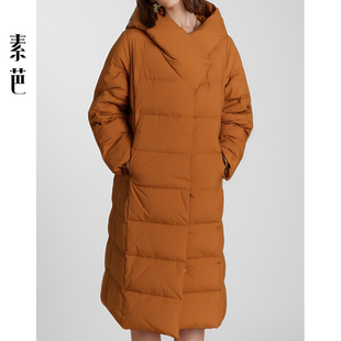 立体百搭休闲保暖外套SJ0807 时尚 素芭廓形感连帽长款 羽绒服女冬季