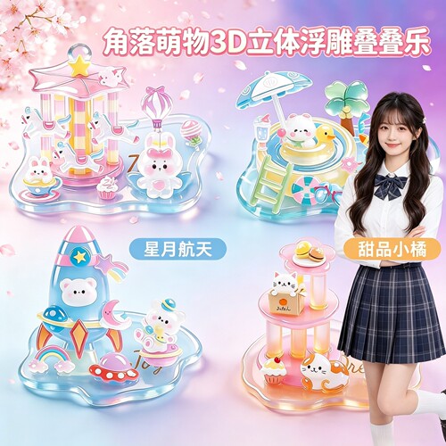 3d立体水晶浮雕叠叠乐贴纸角落萌物安全无毒儿童手工DIY自制摆件