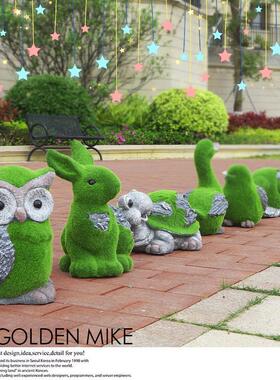 花园幼儿园草坪仿真兔子雕塑户外庭院植绒草皮小动物景观装饰摆件