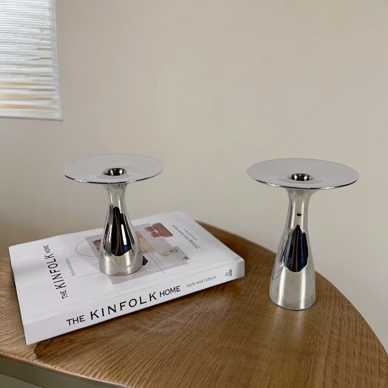 现代蘑菇烛台轻奢餐厅客厅样板间售楼处桌面饰品摆件不锈钢烛台