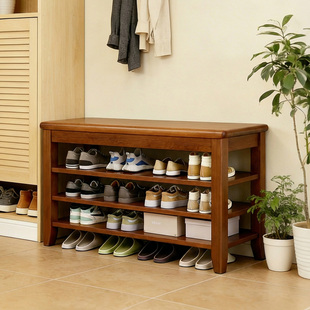 全实木家用门口鞋架一体玄关可坐换鞋凳室内靠墙多层储物收纳鞋柜