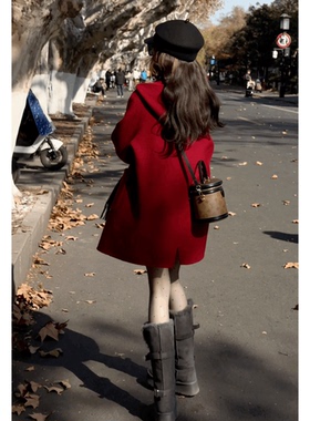 【繁花】可拆卸羽绒服内胆羊毛大衣2024新款气质显瘦百搭毛呢外套