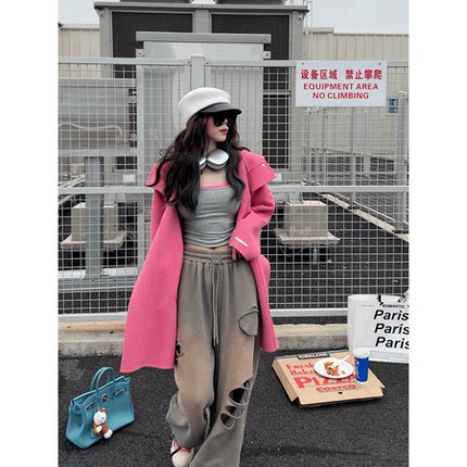 【乌梅子酱】双面羊毛大衣女2024新款秋冬中长款连帽毛呢大衣外套