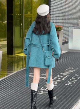 【鹿鸣之喜】双面羊毛大衣女2024新款时尚显瘦设计感洋气毛呢外套