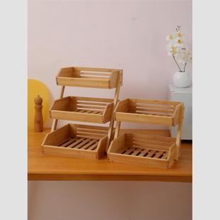 楠竹木三层收纳筐水果面包架零食收纳筐厨房置物架调料架台面收纳