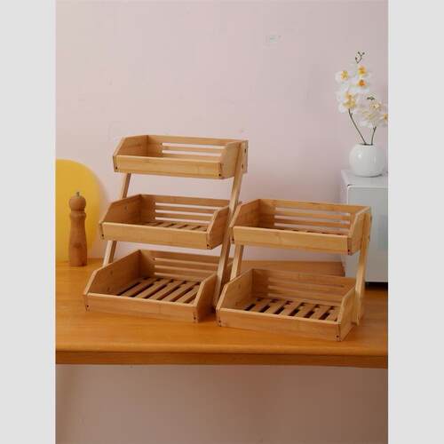 楠竹木三层收纳筐水果面包架零食