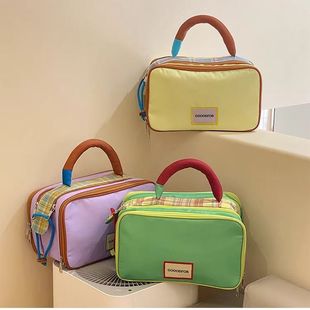 化妆包高级感撞色手提化妆包大容量牛津布防水洗漱包化妆品收纳包