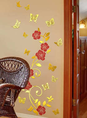 TJ13566创意线条花卉烫金墙贴客厅卧室家居美化装饰墙贴可移除