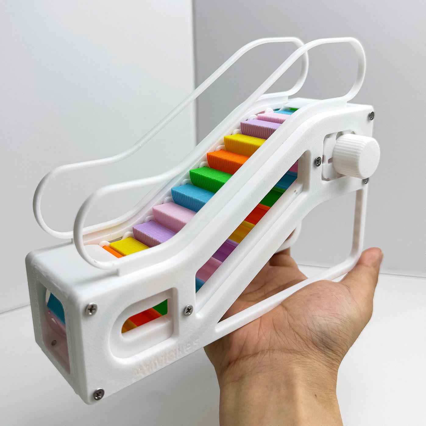 益智自动手扶梯玩具3d打印台阶可动旋钮儿童玩具创意仿真模型电梯