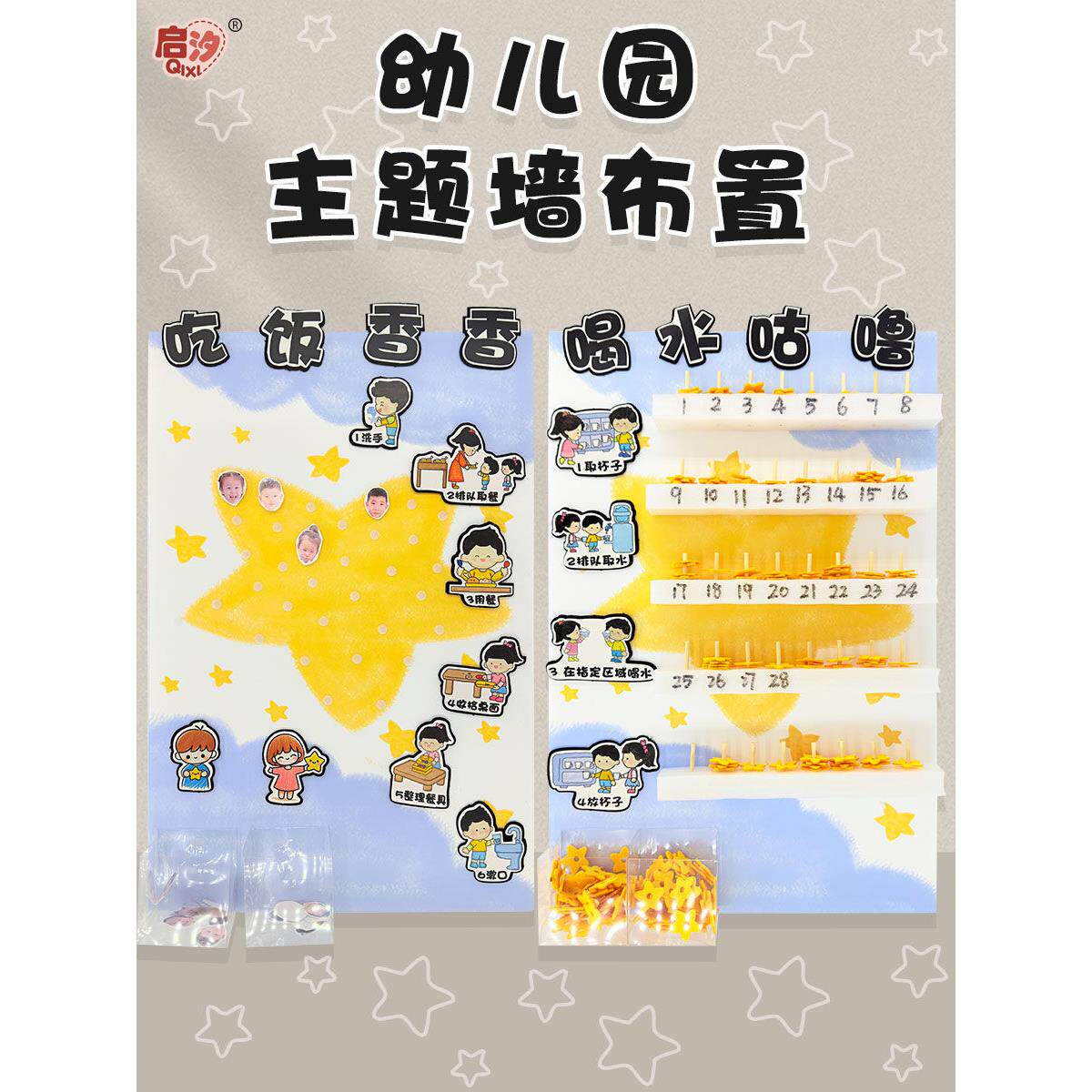 幼儿园手工制作材料包主题墙面自制环创吃饭喝水光盘记录生活区域