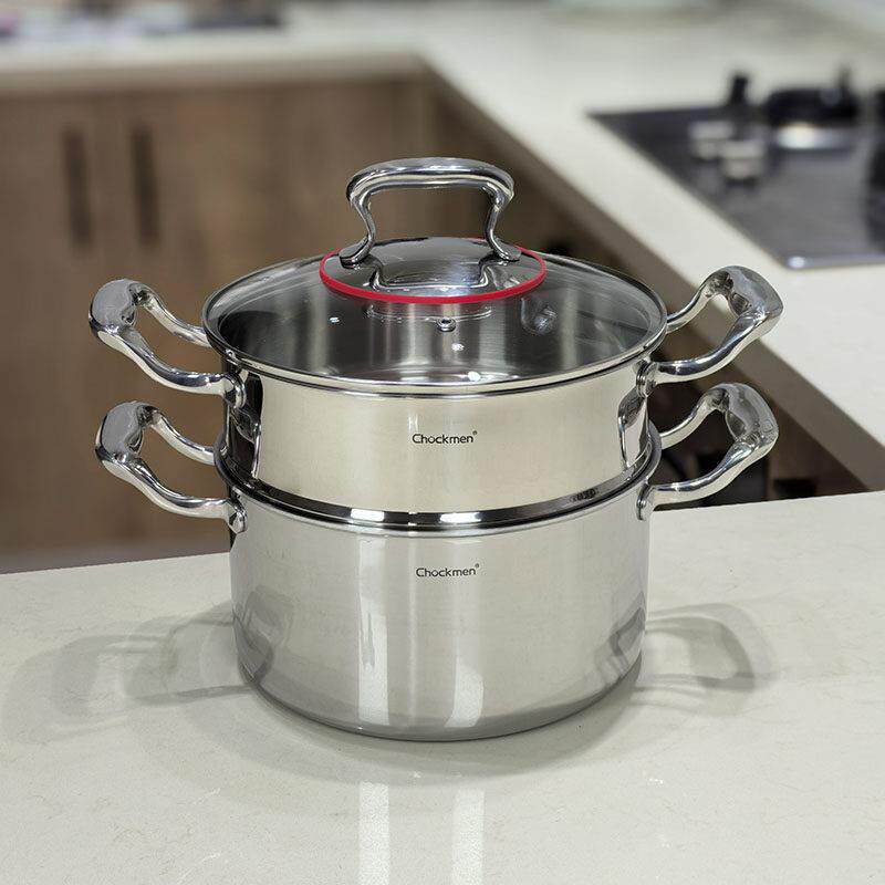 Chockmen 18/10不锈钢双层蒸锅三层钢加厚汤锅火锅炖煮多用锅22cm
