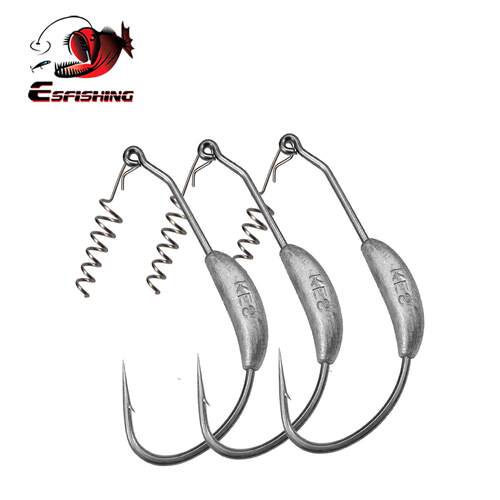 ESFISHING高端软饵带铅曲柄钩弹簧5个3.5克10克26克防挂底铅鱼钩