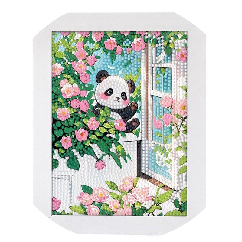 新款可爱猫咪熊猫儿童钻石画diy手工卡通木框钻石贴画解压礼物