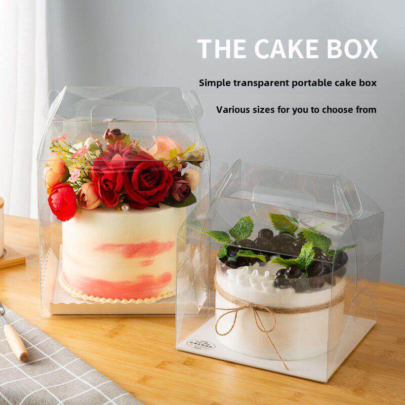 手提便携式透明网红生日蛋糕盒3/4/5/6寸芝士爆浆小西点包装盒子
