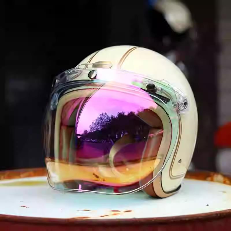 evo头盔三扣式泡泡挡风镜片biltwell摩托车bell43盔复古通用面罩