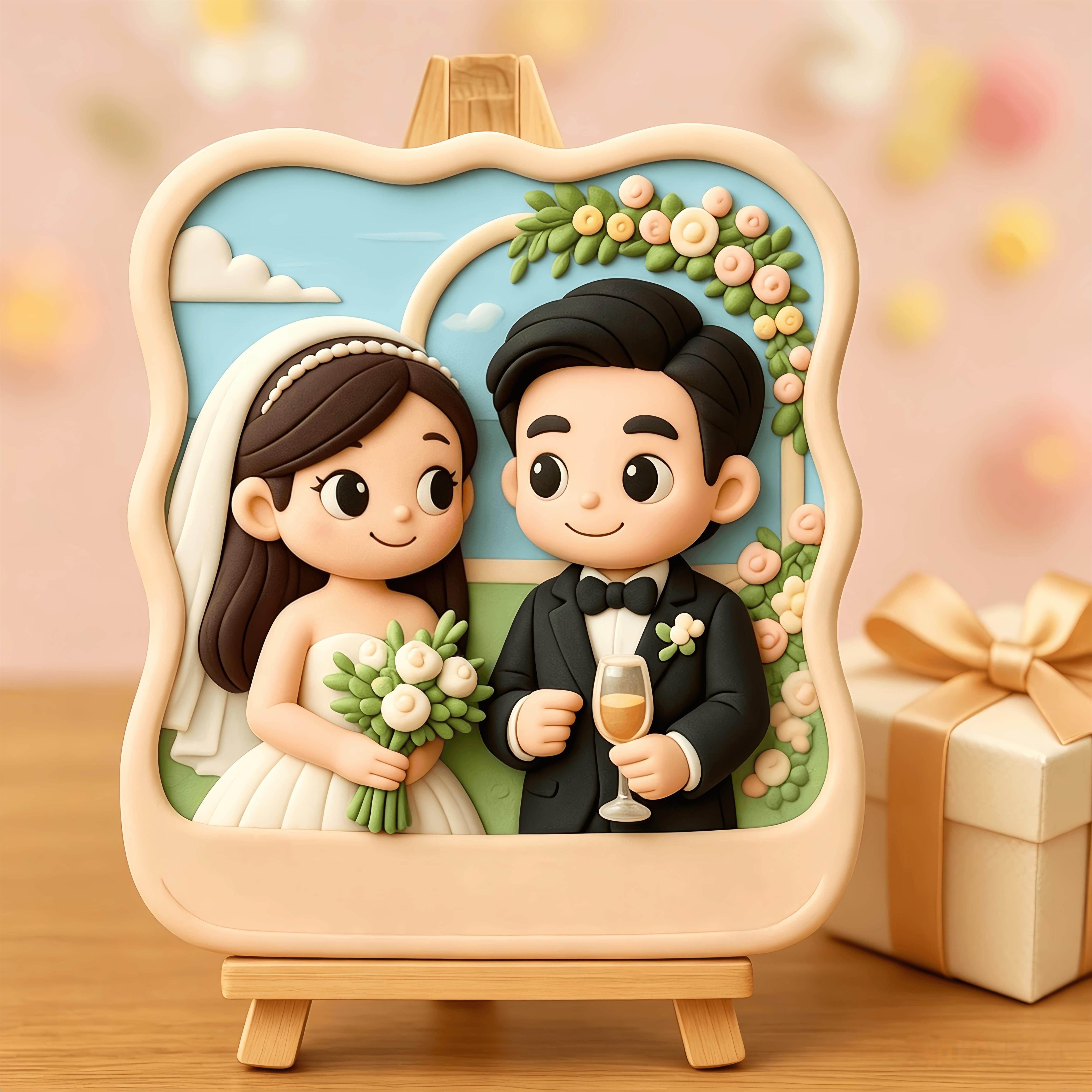 Q版照片3D打印立体深浮雕相框冰箱贴相框摆件生日结婚照定制礼物