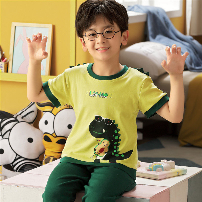 儿童睡衣男童纯棉短袖长裤春夏季C小孩中大童全棉卡通家居服薄套