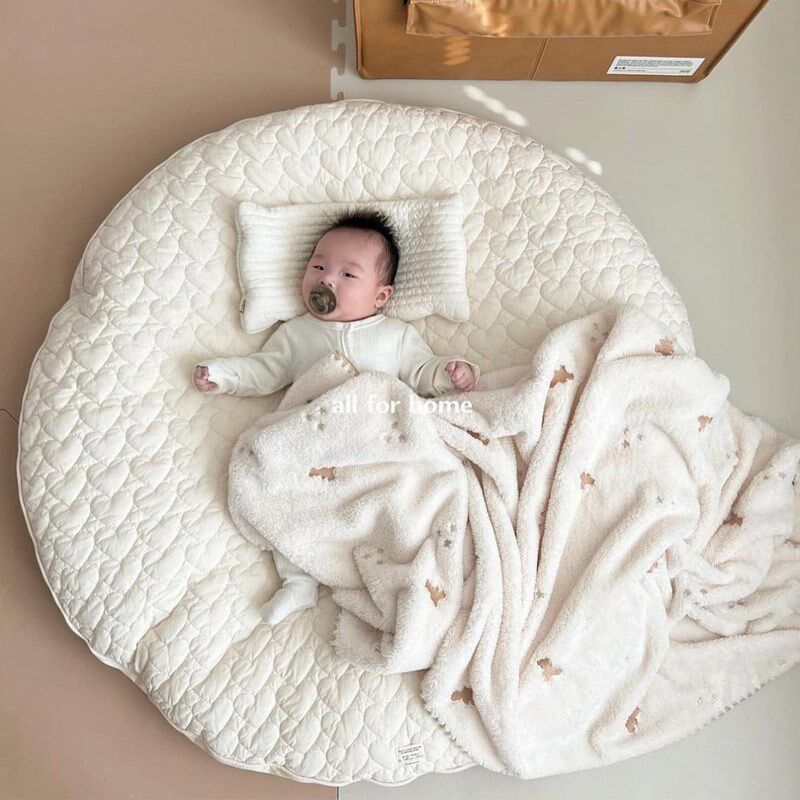 韩版婴幼儿圆形爬行垫游戏u垫可拆洗地垫绗缝爱心大号宝宝帐篷地
