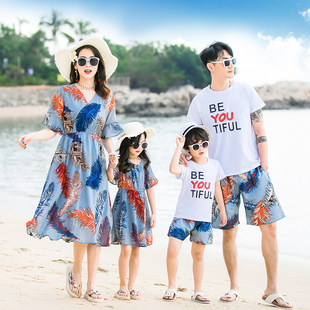 去三亞旅游適合衣服沙灘親子裝 度假兒童裙子 海邊一家三口N母女裝