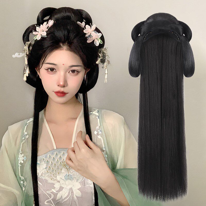 汉服假发一体式全套头饰古风发髻盘发发包古装R明制唐风牛角包垫