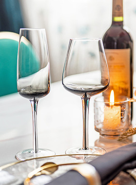 出口黑色杆水晶玻璃红p酒杯香槟杯子家用渐变个性透明葡萄酒高脚