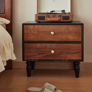 法式中古风红橡木床头柜复古美式简约收纳柜卧室储物X柜南洋风矮
