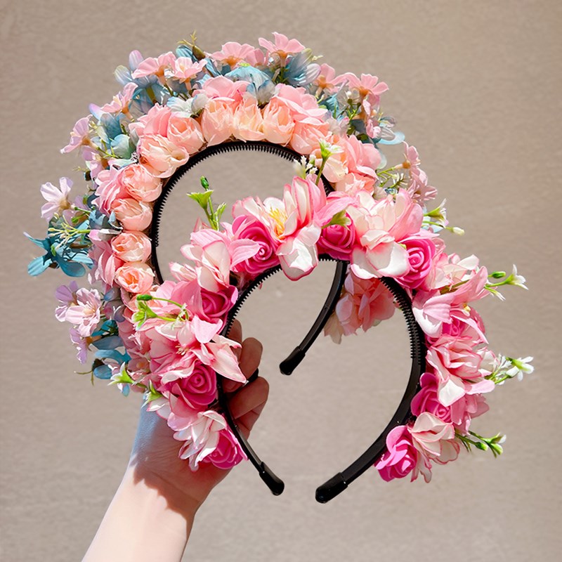 儿童簪花发e箍女孩民族风花环发卡头饰女童花朵头箍中国风汉服配