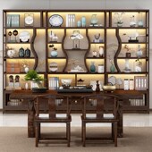 博古架实木新中式 置物架多宝阁摆C件书柜客厅隔断家用茶叶柜展示