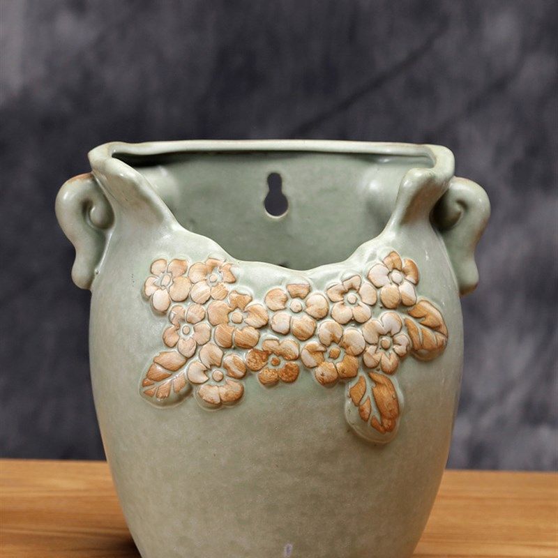 壁挂墙上陶d瓷花盆阳台客厅墙上装饰品垂吊绿萝铜钱草悬式多肉水