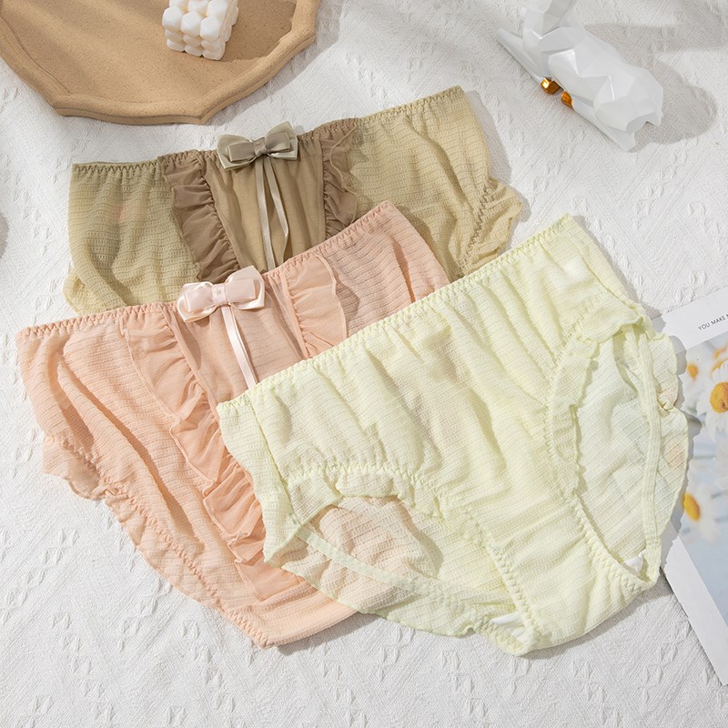 大码内裤女胖mm200斤蕾丝性感新款F中高腰纯欲网纱无痕透气三角裤