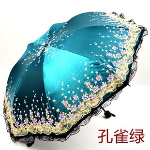 双层蕾丝花边黑胶m加粗伞骨遮阳晴雨两用防紫外线防晒女士折叠伞