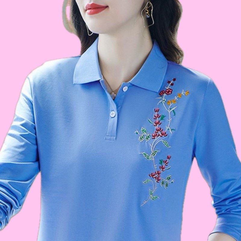 中年妈妈翻领上衣新款春秋季内搭打底衫洋气宽松长Q袖polo衫女t恤,女装/女士精品,大码内搭,淘宝优惠券,粉丝福利购,淘宝优惠卷