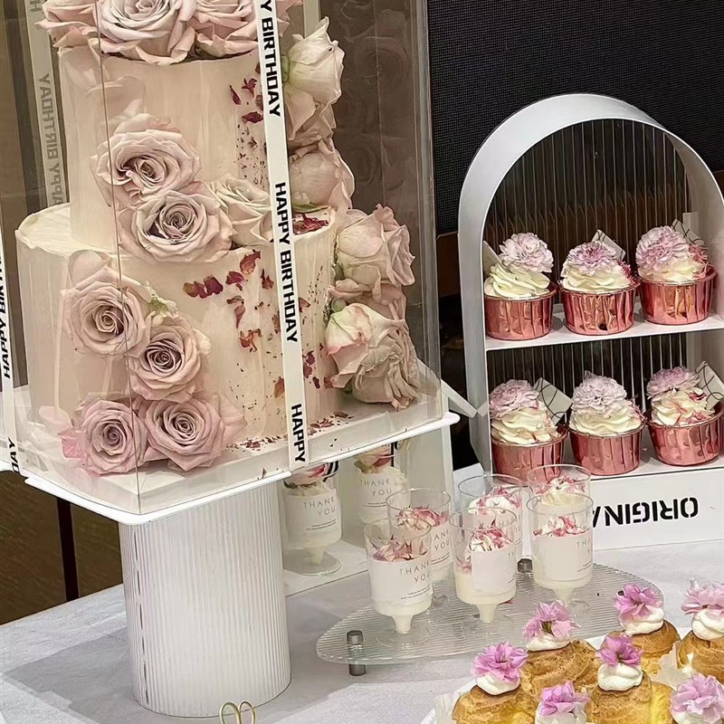 新款白色甜品台架子木制亚克B力白色甜品台展示架摆台摆件