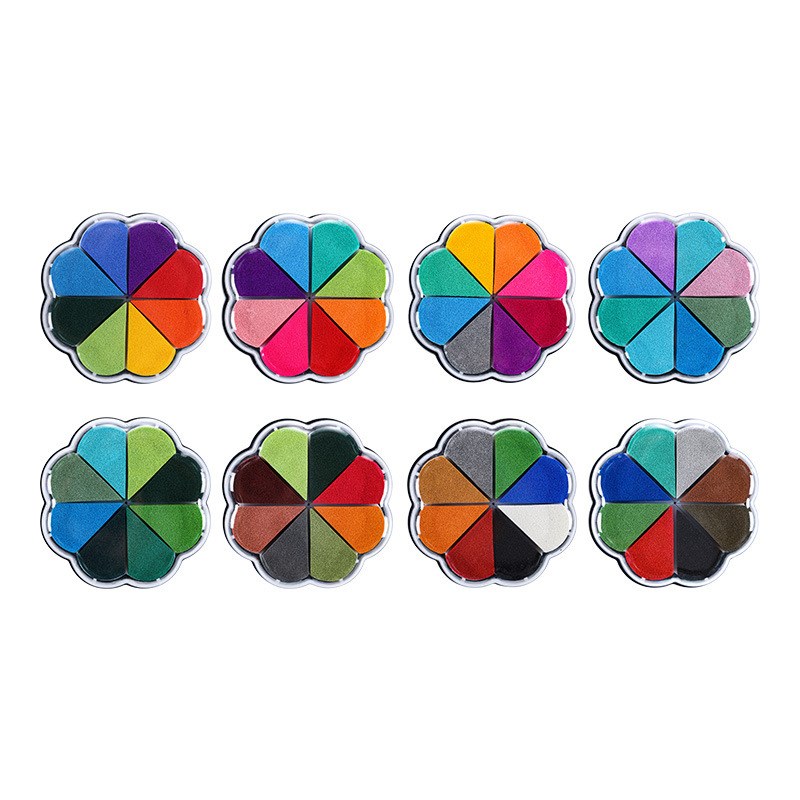 8色花瓣印泥柔软海绵彩色印泥DIY橡皮章印台儿童小学生手指画手掌