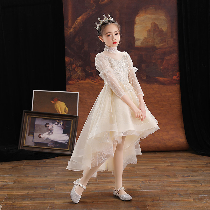 儿童晚礼服女童公j主裙小孩花童婚纱生日长袖主持人钢琴演出服春