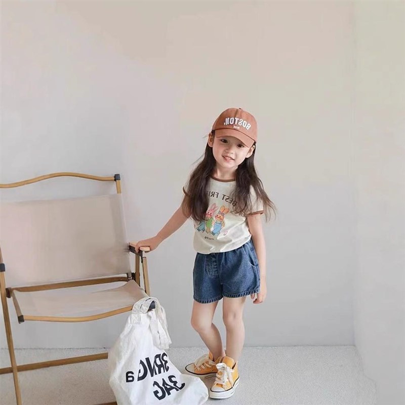 女童夏装童装宝宝绣花小猫耳朵w牛仔短裤2025夏季新款女宝个性裤