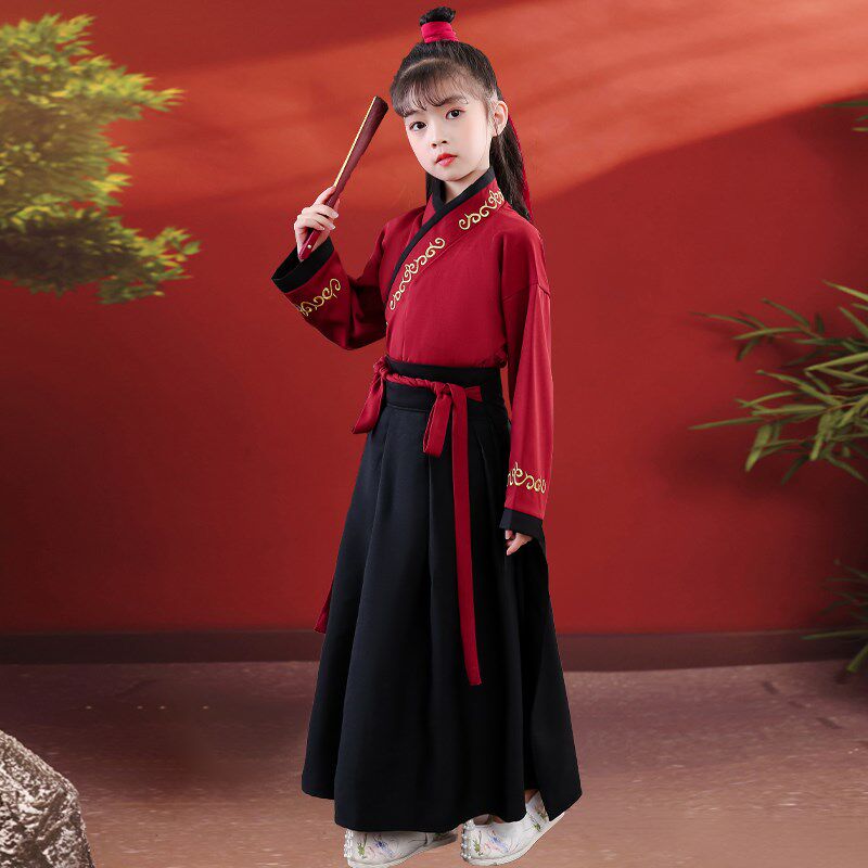 花木兰汉服女童霸气演出服中国风C女侠走秀儿童古装高档女孩国学