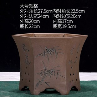 紫砂兰花b盆大号出汗泥透气紫砂花盆简约六角六方形花盆厂家直销