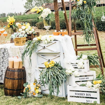 森系草坪婚礼包邮木质盒子道具迎宾区装饰婚庆木质V收纳框摆件布