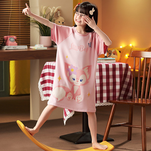 女童睡裙夏薄款纯棉连衣裙s母女装2023夏季新款女孩睡衣儿童中大