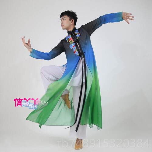 正品202古5新男款生行云与歌典舞蹈墨服演出服飘逸男装书生水色中