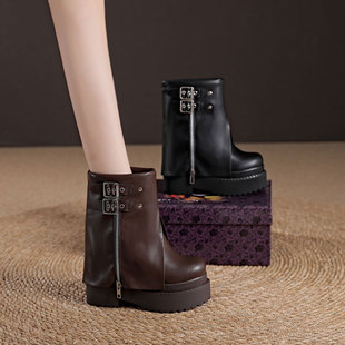 震地王超高跟12CM马丁靴女2025冬季 加绒棉靴厚底内增高短筒女靴子