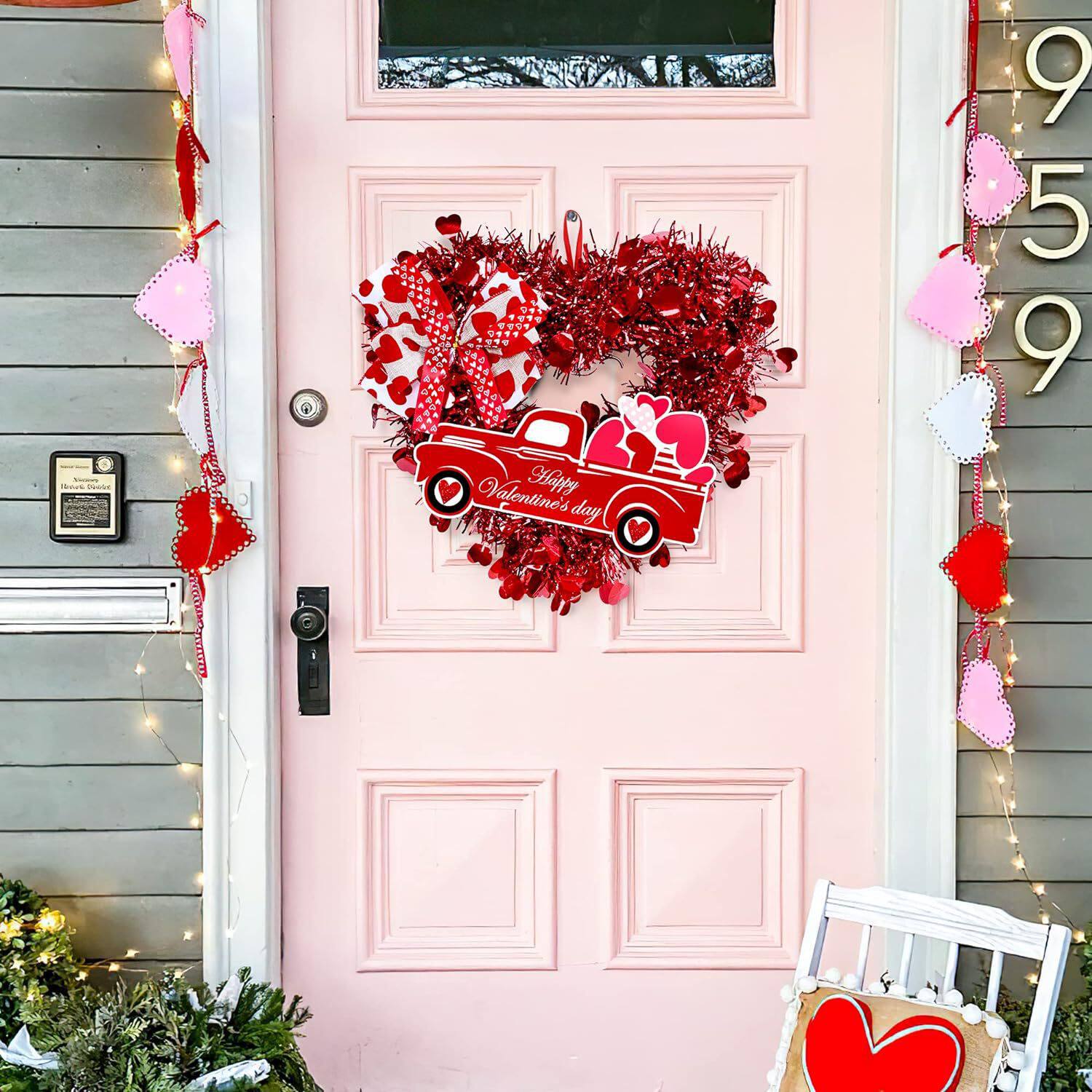 情人节花环门牌心形花环木质汽车蝴蝶结情人节装饰婚礼装饰
