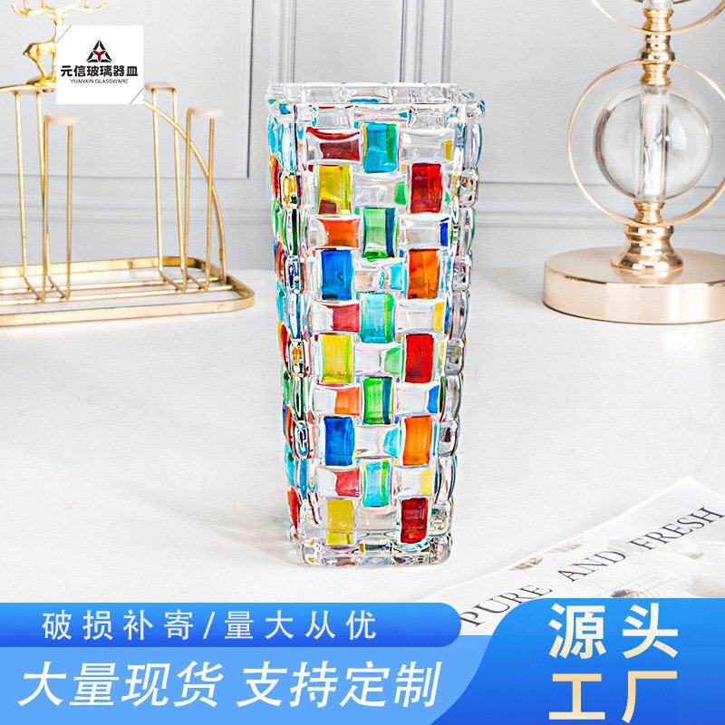 厂家手绘编织纹果盘 带盖糖果罐 果汁杯家居装饰摆件彩绘玻璃花瓶